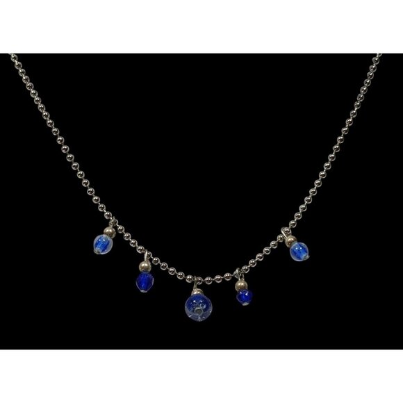 Simple Whimsical Blue Glass Charm Necklace - Picture 2 of 5